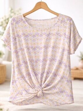 NWT Pink Rose Floral Knot Front Top Small Cottagecore Daisy Soft Girl Tee